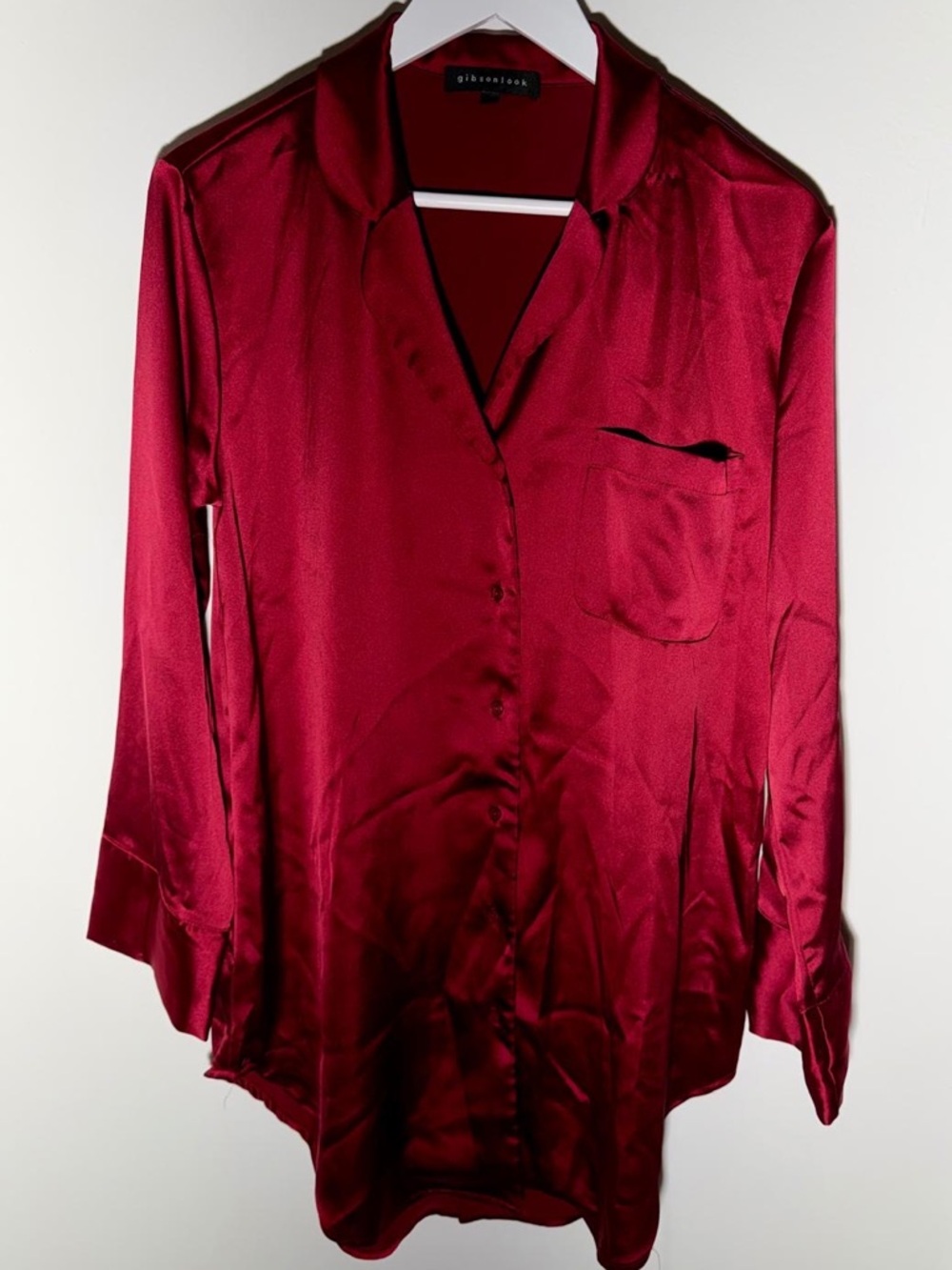 Gibsonlook Satin Button-Front Chemise in Burgundy